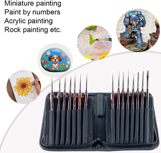 15 Pcs Fine Detail Paint Brushes With Carrying Case