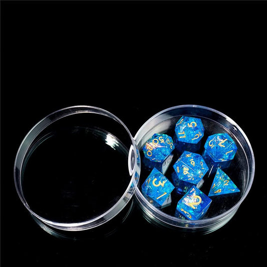 DND Dice Set Resin Sharp Edge DND Dice Set, Suitable for DND D&D Dungeons and Dragons Polyhedral RPG Dice Handmade(Blue)