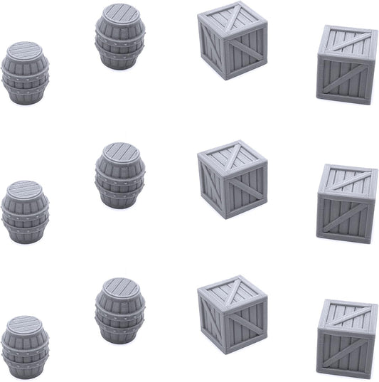 Crates and Barrels, 3D Printed Tabletop RPG Scenery and Wargame Terrain for 32Mm Miniatures
